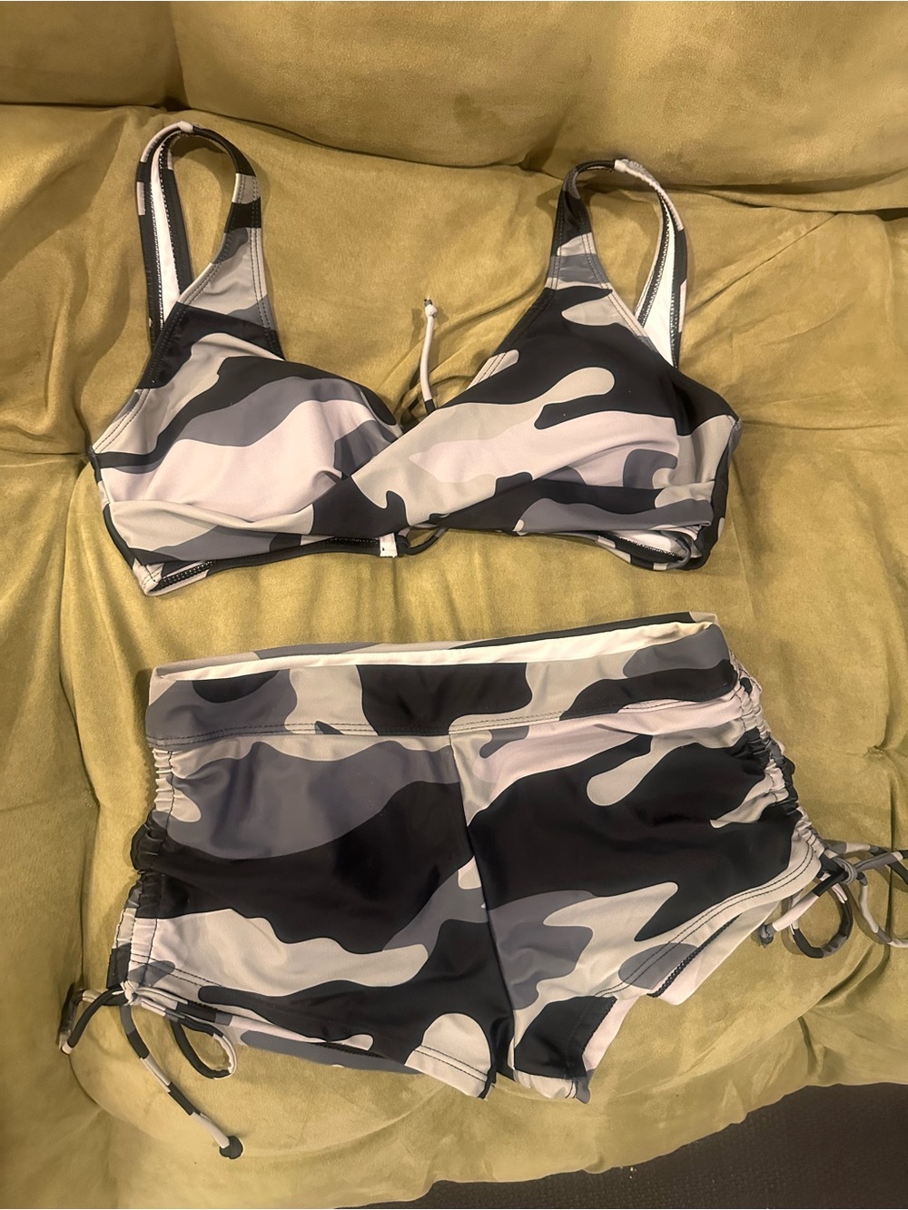 Gray Camo Bikini Top & Swim Shorts Set- Women Swim